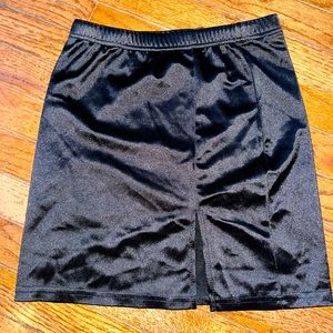 Black silk mini skirt with slit
